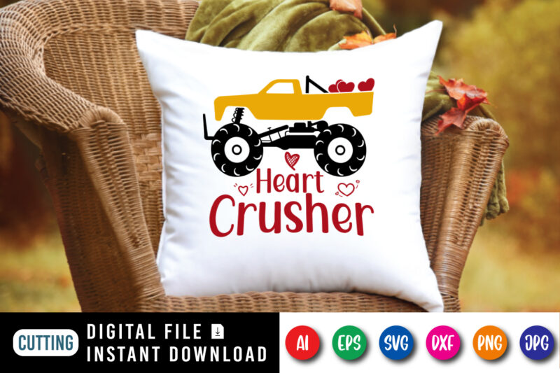 Heart crusher t-shirt, monster truck shirt, heart shirt, valentine truck shirt print template