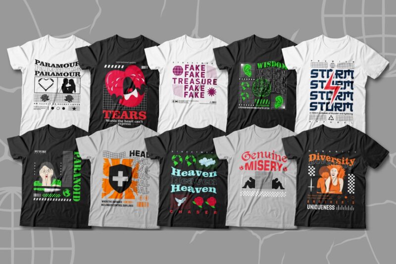 Streetwear t-shirt designs bundle vector #6, urban street style graphic tees