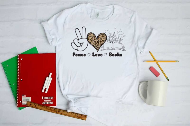 Peace love books t shirt sale