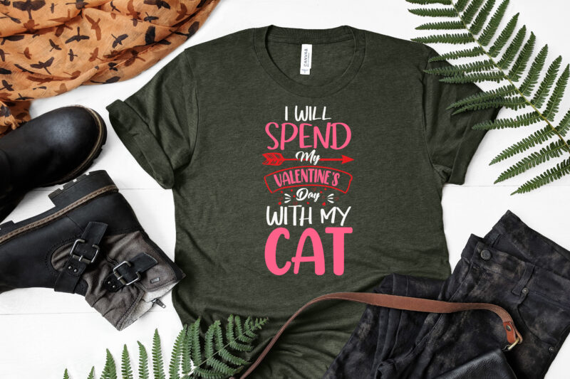 I will spend my valentines day with my cat typography valentines day t shirt,
