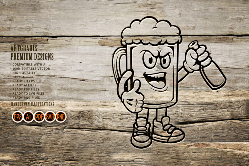Beer Glass Cartoon Mascot Silhouette