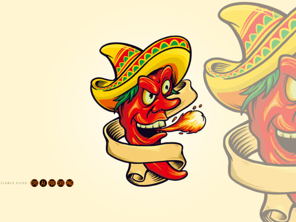 Red chili flavour with mexican sombrero hat t shirt design online