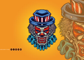 Spooky Clown With American Flag Hat Illustrations