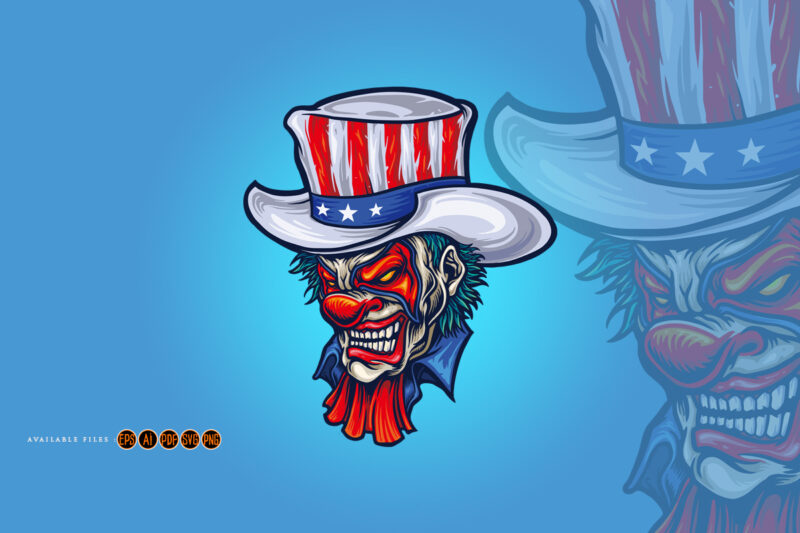 Evil Clown American Hat Halloween Illustrations