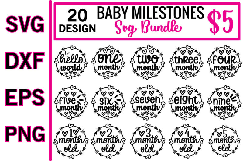 baby milestones svg bundle
