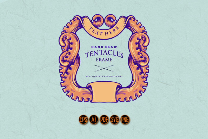Nautical Octopus Tentacles Frame Vintage Illustrations