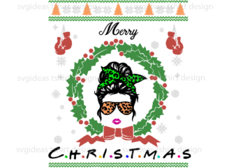 Merry Christmas, Messy Bun Wreath For Decor Diy Crafts Svg Files For Cricut, Silhouette Sublimation Files