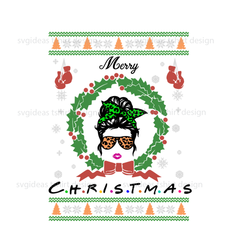 Merry Christmas, Messy Bun Wreath For Decor Diy Crafts Svg Files For Cricut, Silhouette Sublimation Files