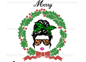 Merry Christmas, Home Sign Messy Bun Wreath Diy Crafts Svg Files For Cricut, Silhouette Sublimation Files