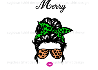 Merry Christmas, Leopard Messy Bun Christmas Diy Crafts Svg Files For Cricut, Silhouette Sublimation Files t shirt designs for sale