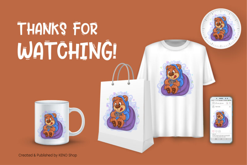 Cartoon Teddy Bear Gamer. T-Shirt, PNG, SVG.