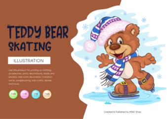 Cartoon Teddy Bear Skating.