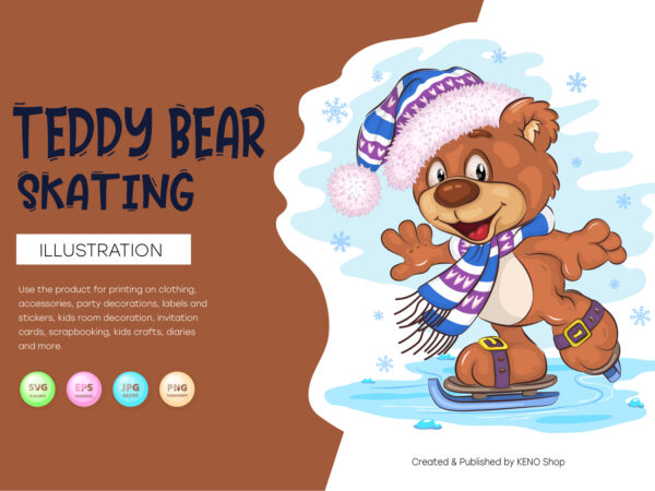 Cartoon teddy bear skating. t shirt vector file