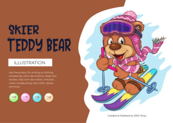 Cartoon Teddy Bear Skier. t shirt vector file
