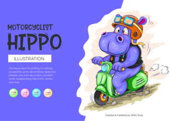 Cartoon Hippo Motorcyclist.
