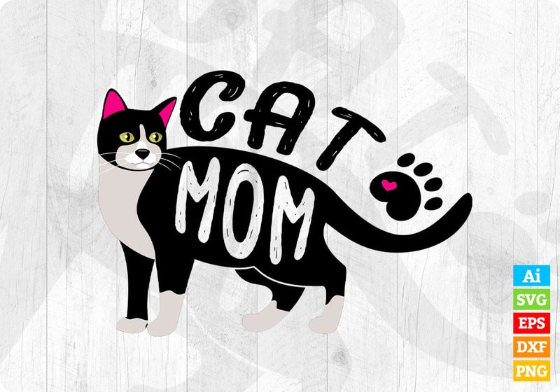 Cat Mom with Cute Women Mother's Day editable vector t-shirt design in ...