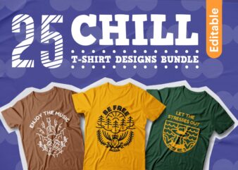 Chill T-shirt Designs Bundle, Beach Mono line Designs Graphic for Print, Monoline T-shirt Designs Chill Illustration, Chill quotes