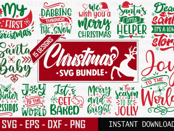 Set of print ready christmas colorful svg cut files for t-shirt and more merchandising | bundle of christmas quote typography