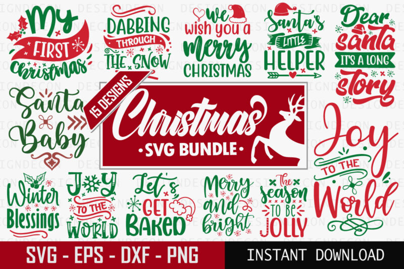 Set of print ready Christmas colorful SVG cut files for T-shirt and more merchandising | Bundle of Christmas quote Typography