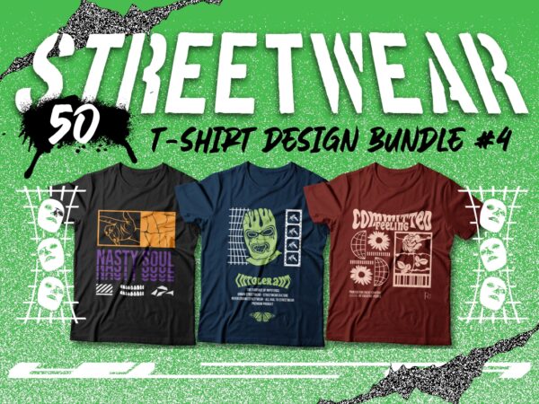 Streetwear t-shirt designs bundle vector #4, urban street style graphic tees