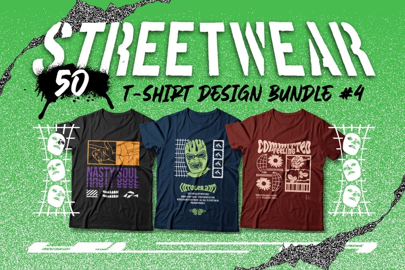 Streetwear T-shirt Designs Bundle Vector #4, Urban street style graphic ...