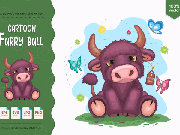 Cartoon furry bull. t shirt vector file