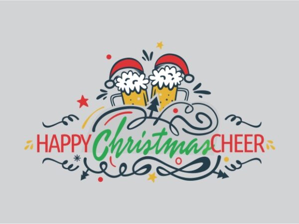Happy christmas cheer, christmas and beer vector design template for sale