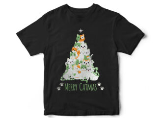Christmas T-Shirt Design, Cute Cat, Cat Vector, Xmas, Cute T-Shirt Design