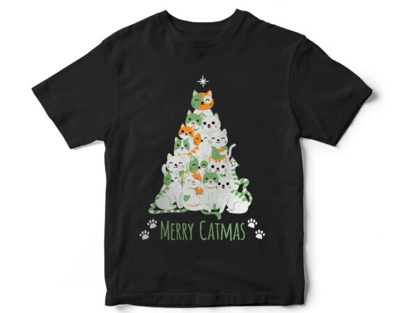 Christmas t-shirt design, cute cat, cat vector, xmas, cute t-shirt design