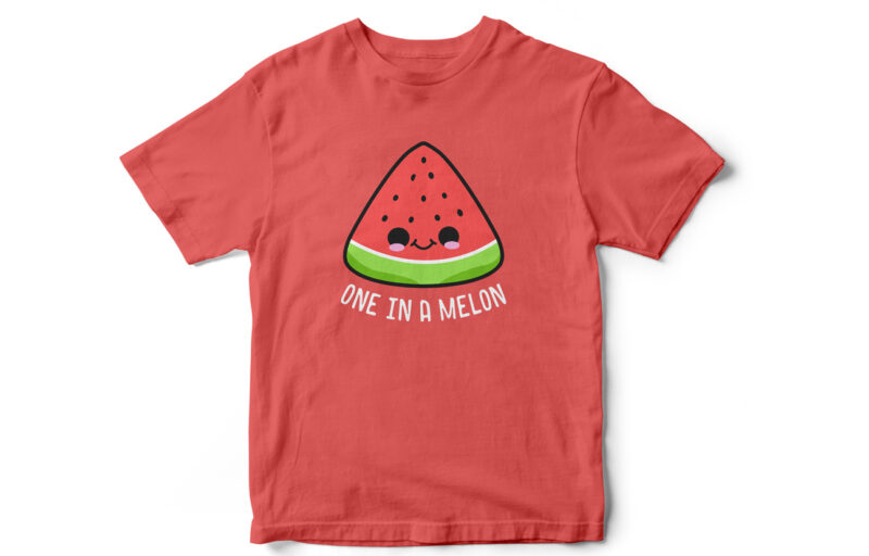 One in a Mellon, Cute T-Shirt design, water melon character, mascot, vector, t-shirt design