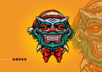 Scary Clown Christmas Hat Mascot Halloween Illustrations