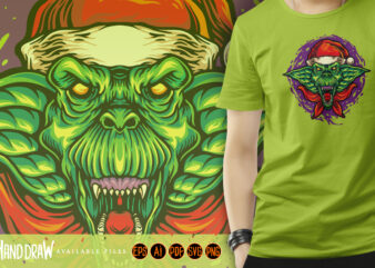 Scary Goblin Christmas Hat Illustrations t shirt template vector