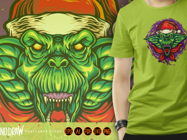 Scary goblin christmas hat illustrations t shirt template vector
