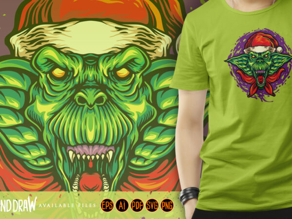 Scary goblin christmas hat illustrations t shirt template vector Scary goblin christmas hat illustrations t shirt template vector