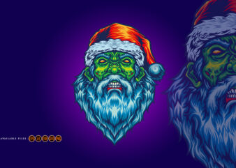 Scary Santa Claus Evil Zombie Christmas Hat Illustrations t shirt template vector