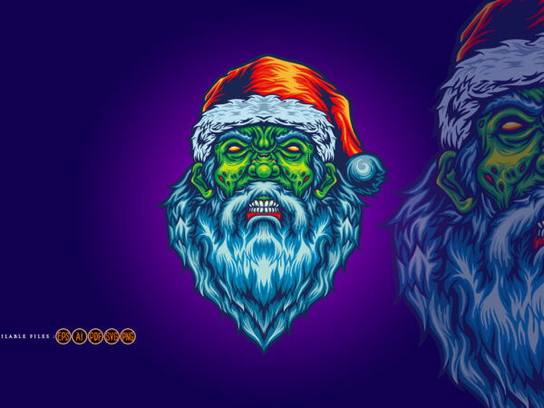 Scary santa claus evil zombie christmas hat illustrations t shirt template vector
