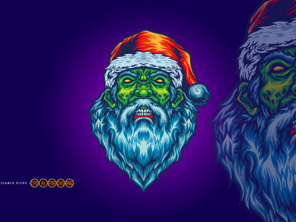 Scary santa claus evil zombie christmas hat illustrations t shirt template vector Scary santa claus evil zombie christmas hat illustrations t shirt template vector