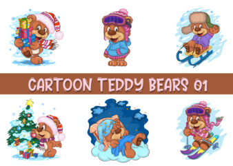 Set of Cartoon Teddy Bears 01. T-Shirt.