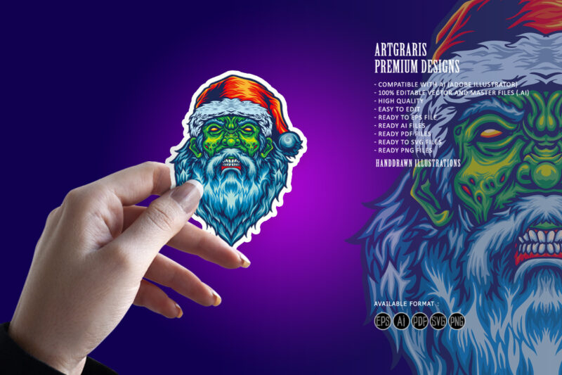 Scary Santa Claus Evil Zombie Christmas Hat Illustrations
