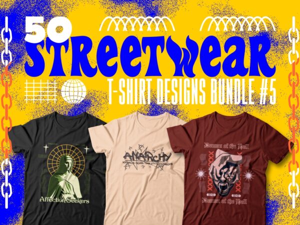 Streetwear t-shirt designs bundle vector #5, urban street style graphic tees