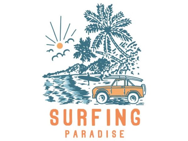 Surfing paradise t shirt template vector
