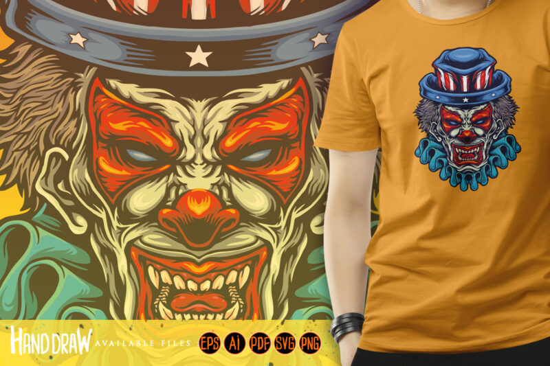 Spooky Clown With American Flag Hat Illustrations