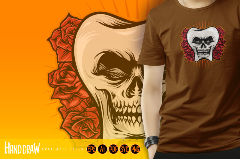 Tooth Skull With Rose Illustrations