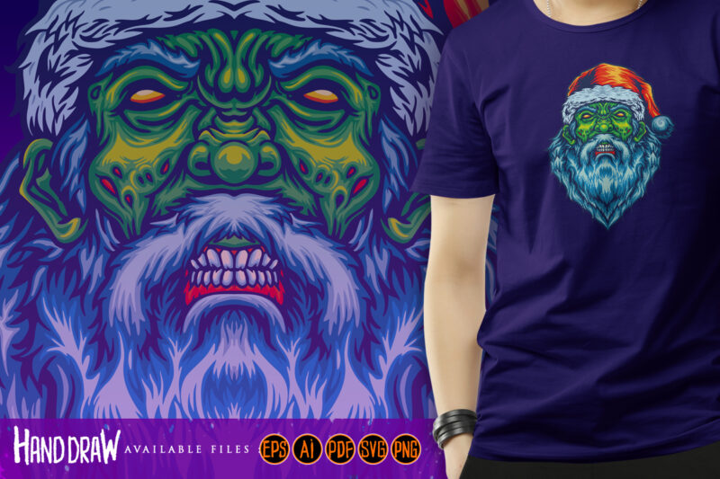 Scary Santa Claus Evil Zombie Christmas Hat Illustrations