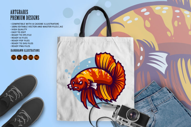 Angry Betta Fish Flaring Logo illustrations