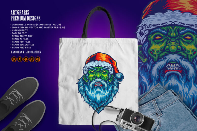 Scary Santa Claus Evil Zombie Christmas Hat Illustrations