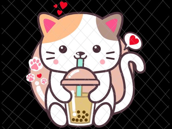 Cat boba tea svg, bubble tea kawaii anime japanese neko svg, cat kawaii anime japanese svg t shirt vector file
