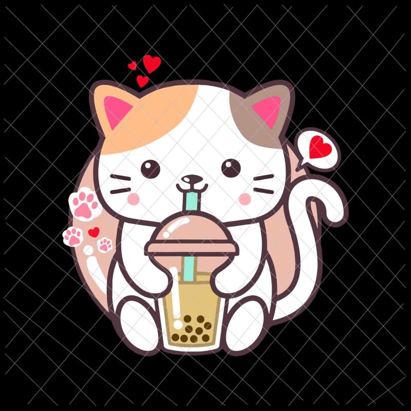 Cat Boba Tea Svg, Bubble Tea Kawaii Anime Japanese Neko Svg, Cat Kawaii Anime Japanese Svg