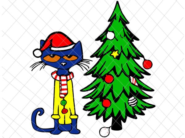 Cat santa claus christmas tree svg, cat pajamas xmas kitten svg, christmas cat, cat xmas svg t shirt vector file