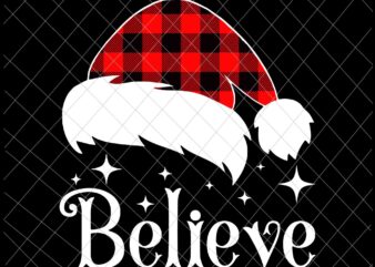 Believe Santa Svg, Christmas Believe Red Buffalo Plaid Svg, Merry Christmas 2021 Svg, Santa Hat Buffalo Plaid Svg